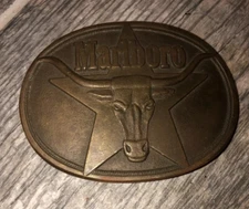 Vintage 1987 Marlboro Cigarette Belt Buckle Long Horn Bull Phillip Morris