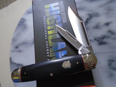 Rough Ryder Highland 2 Blade Cattleman Pocket Knife Black Micarta 440 RR2380 New