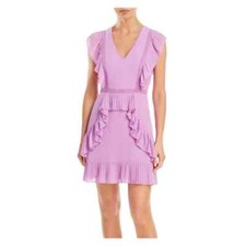 Bcbgmaxazria L129325 Womens Violet Pleated Ruffled Mini Dress Size 10