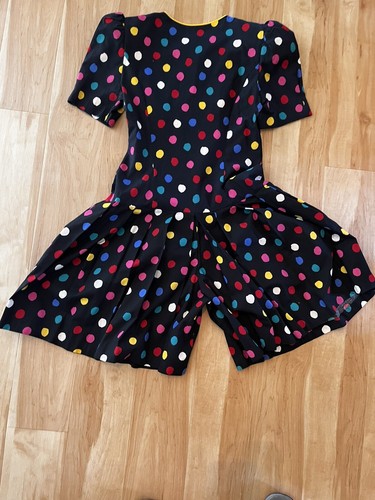 Vintage Damen 80er Disco Culotte Drop Waist Minikleid Strampler Puffärmel S 8 - Bild 11 von 14