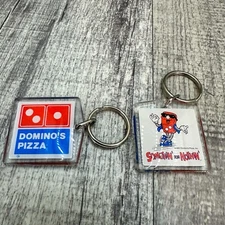 2 Vintage 1990's DOMINO'S PIZZA Advertising Ring Keychains "Somethin For Nothin"