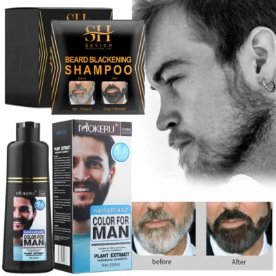 Mokeru Beard Hair Dye Shampoo Natural Darkening Men Mustache Black Color Shampoo