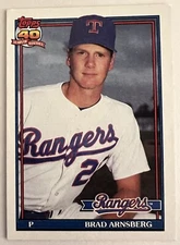 1991 Topps Baseball #706 Brad Arnsberg Error/Variation - Rangers 