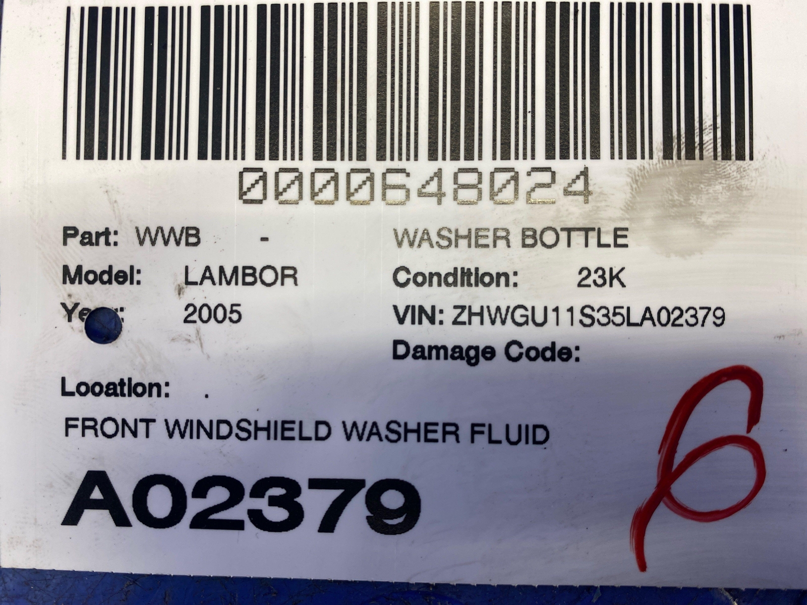 2003-2008 LAMBORGHINI GALLARDO FRONT WASHER FLUID RESERVOIR TANK BOTTLE W/ PUMP