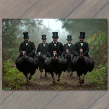 Art Print  Top-Hatted Riders on Turkeys Vintage Woodland Path Theme Quirky Funny