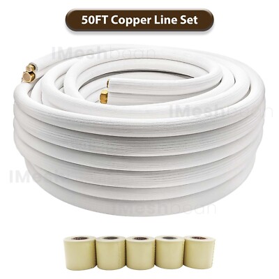 1/4'' x 1/2'' x 50Ft Insulated Copper Tube Ductless AC Mini Split Line Set 5 Tapes