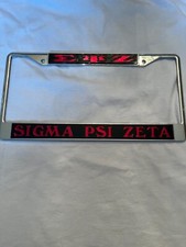Sigma Psi Zeta Black/Chrome License Plate Frame, Inlay, New, Made in USA