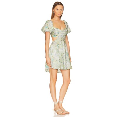 astr green floral mini dress ASTR the Label Clarita Dress in Green Blue Floral Small New Womens Satin  Mini