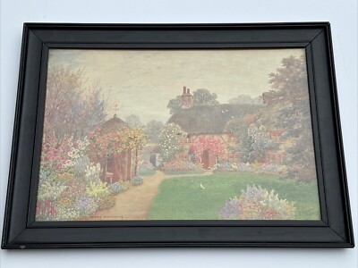 ANTIQUE PAINTING HOME GARDEN COTTAGE BLOOMING FLOWERS LANDSCAPE JAMES MATTHEWS