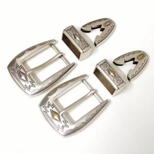 Set punte passanti fibbia cintura western in lega rivestita argento retrò 3 pezzi 30 mm