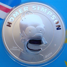 2022-p Tuvalu Homer Simpson Silver Bu Coin .9999 Ultra Fine Silver