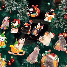 Christmas Ornaments Cat Wooden 12 Pack Tree Trimming Cat Lady Holiday Decor New