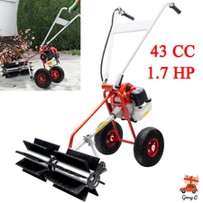 Walk Behind Power Sweeper Broom 43CC 1.7HP Gas Engine Sweeper Lawn Gravel Turf!