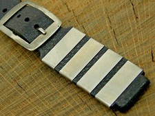 Vintage NOS Unused Black Rubber Stainless Watch Band w Silver Tone Buckle 18mm