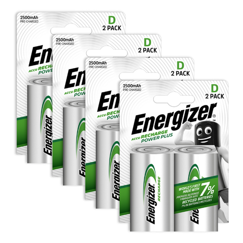 8 x Baterías Energizer Recargables Tamaño D Recarga Potencia NiMH 2500mAh LR20 - Imagen 1 de 7