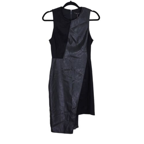 BCBGMaxAzria Dress Size XS Black Faux Suede Leather Asymmetrical Sleeveless New