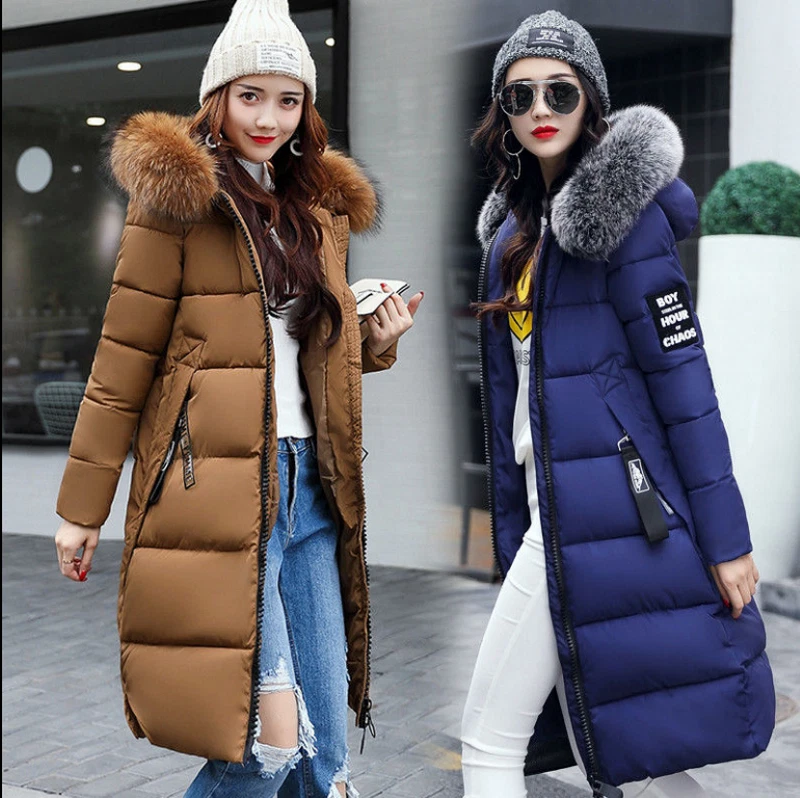 Winter jacket Women Down Jackets Fur Collar Warm Padded Cotton Coat Long  Parka