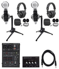 Rockville 2-Person Podcast Podcasting Bundle w/ROCKMIX 2BT Mixer Recording Mics