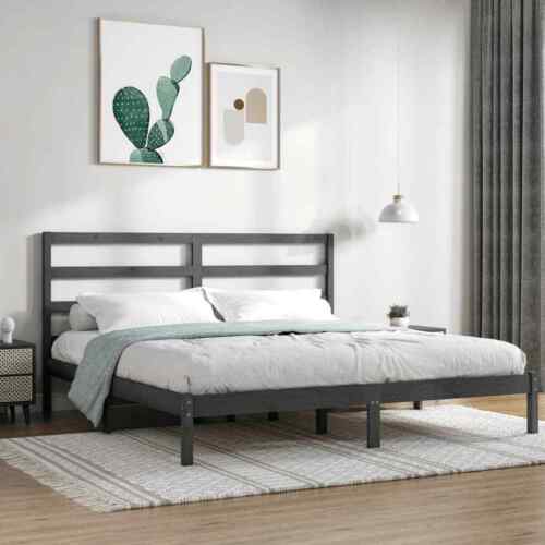 vidaXL Bed Frame Grey Solid Wood 180x200 cm Super King Size 15 UK HOT