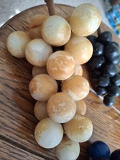 Early Italian Alabaster Peach Stone Grape Cluster w/Wood Stem Some Paint Loss