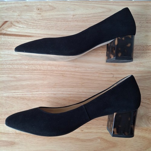 Talbots Size 9 Isa Black Suede 2" Block Tortoiseshell Heel Round Toe Leather - Picture 10 of 13