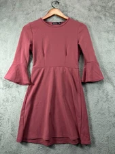 BooHoo Mini Dress Womens US 4 UK 8 Pink Textured A Line Flare Bell Sleeve Ladies