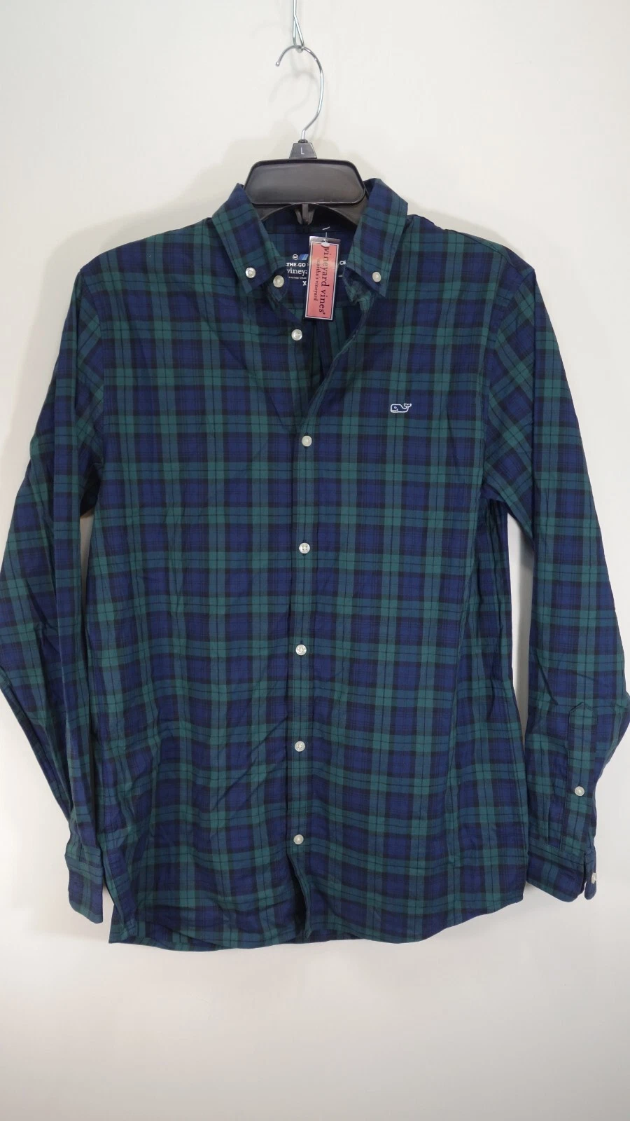 Nwt Vineyard Vines Boys Blue Grid Pattern Whale Dress Button Up Shirt Size XL 18