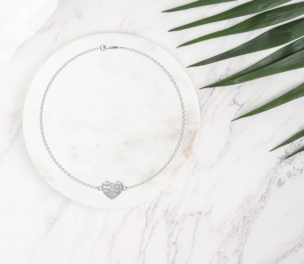 Alternate view of 18k White Gold Plated Puffed Heart Bracelet Micro Pave Crystals For Women Girls