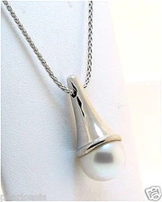 12.2MM White South Sea Cultured Pearl Pendant Slide w/Chain, 14K W Gold, 16" NEW