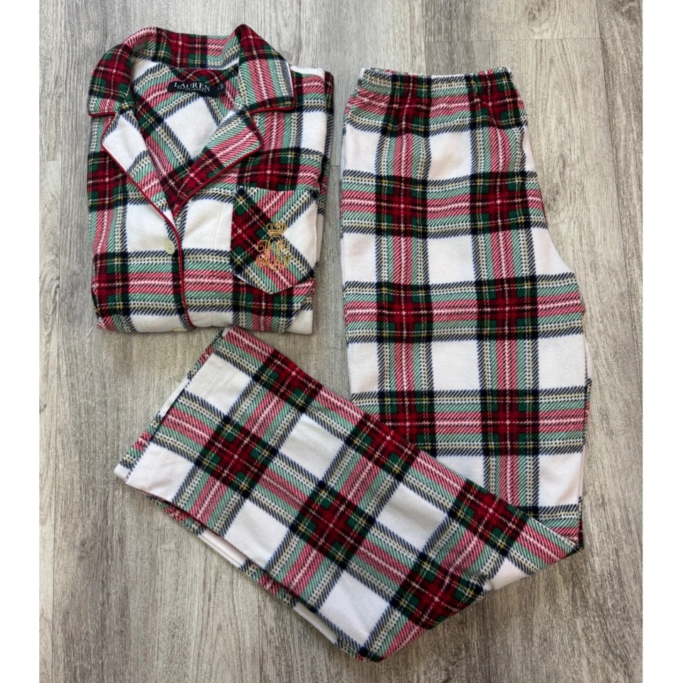 Conjunto de pijama Lauren Ralph Lauren para mujer pequeño a cuadros vacaciones polar ropa para dormir Foto 2 de 4