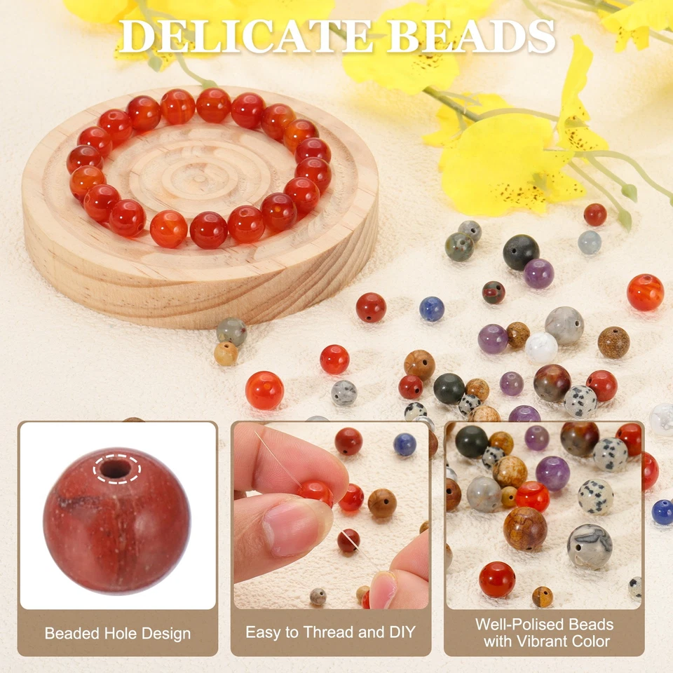 4mm Natural Stone Beads, 200Pcs Round Natural Gemstone, Deep Red Black - Image 3 of 4