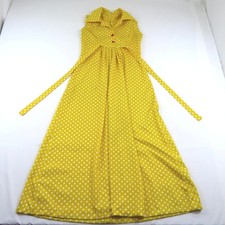 Union Made 1970s Polyester Dress Yellow White Polka Dot Zipper Back Sz L