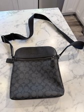 Coach Signature Black/Gray Small Crossbody Bag Zip Closure Adjustable Strap