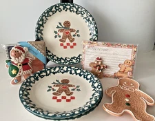 Gingerbread Man 3pc Tienshan Folkcraft Plates & Ornament Recipe Cards Spoon Rest
