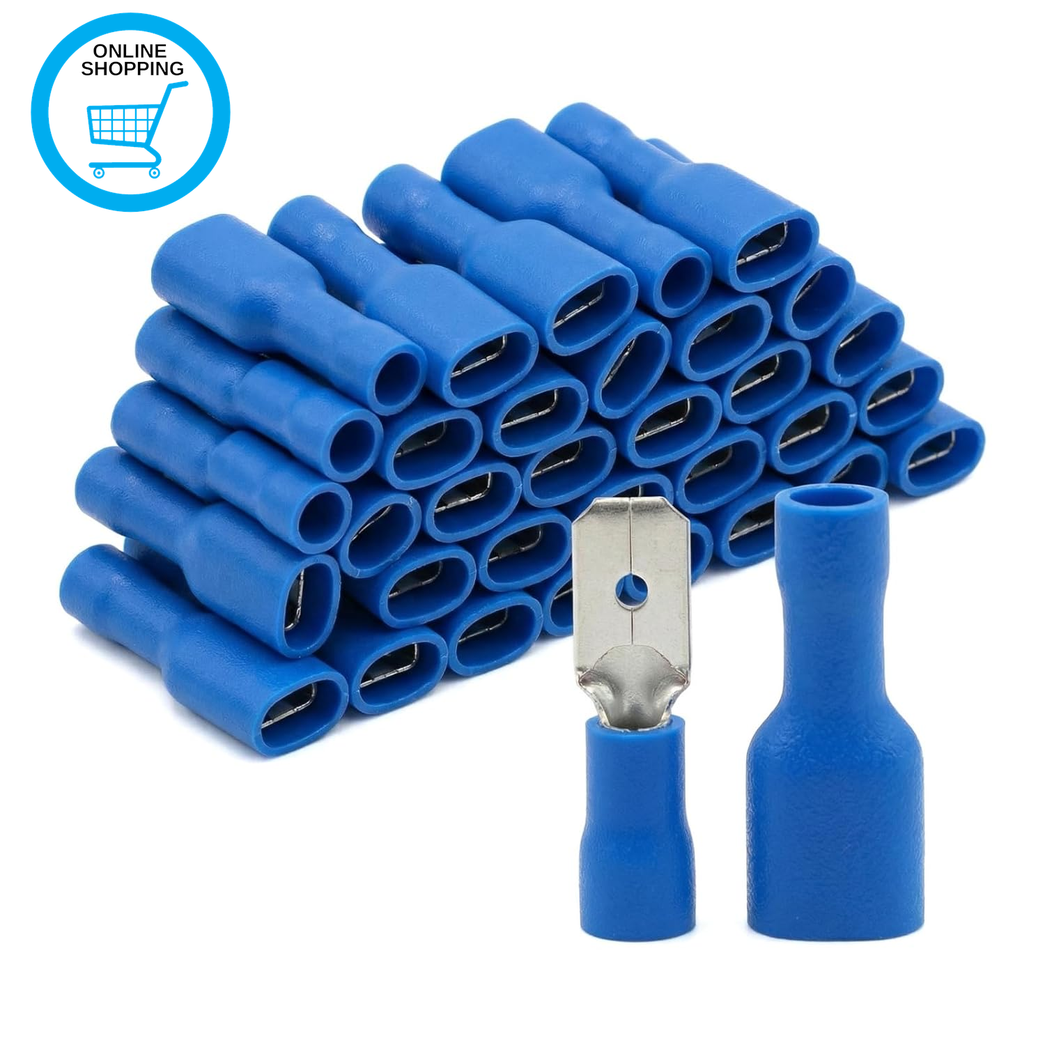 100X Blue Spade Connector Insulated Crimp Terminals for Electrical Wiring
