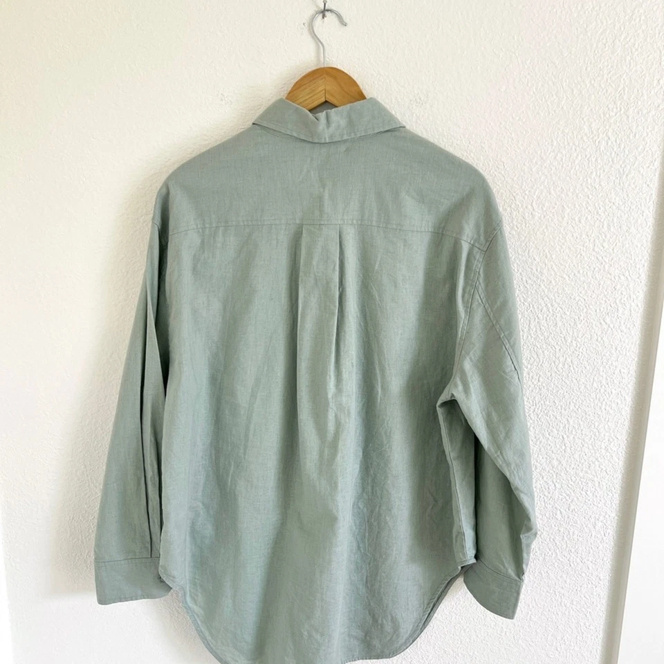 VINTAGE button down / cleo sage green linen shirt / size L - Image 2 of 4