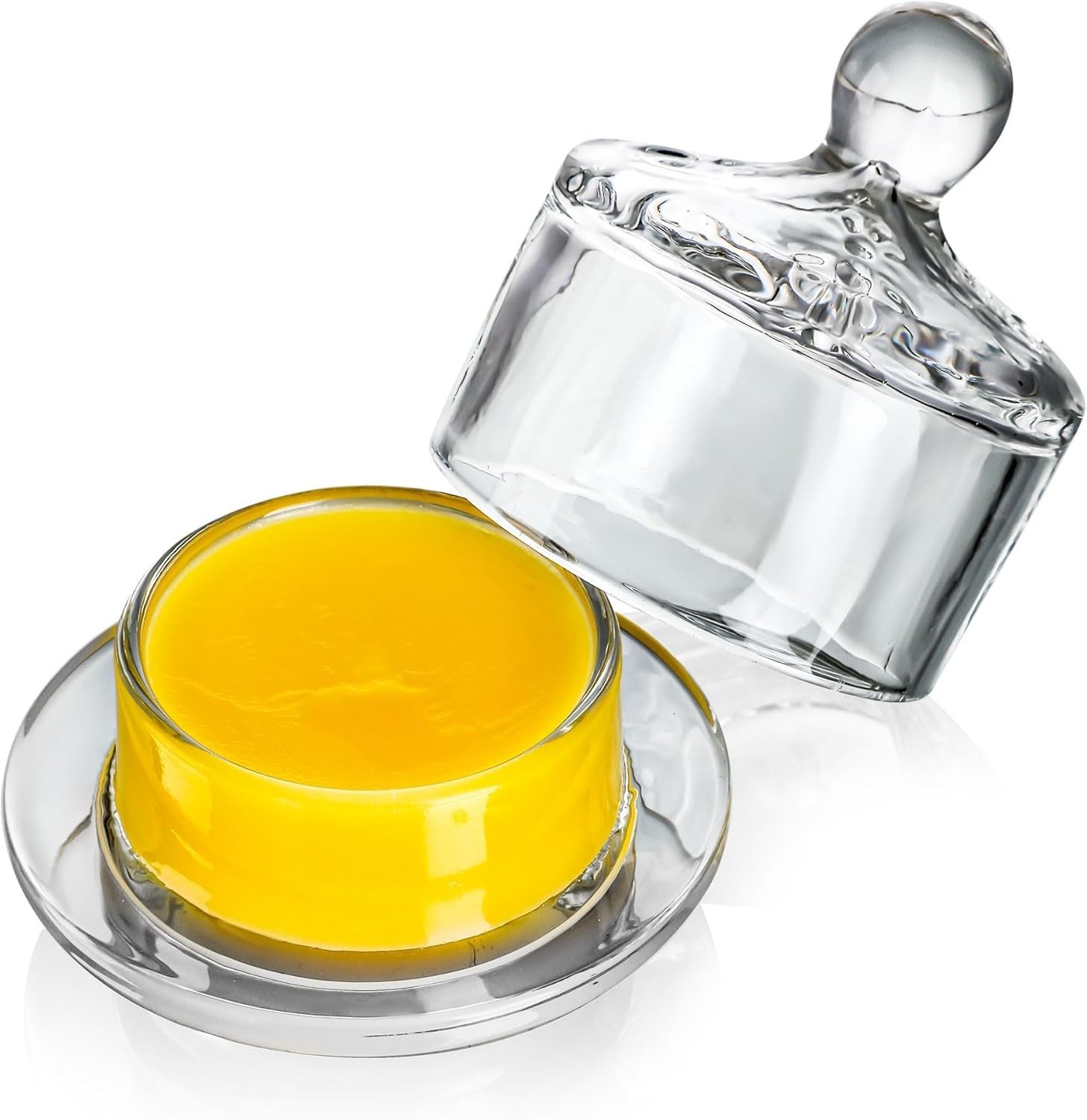 2 Pack Glass Butter Dishes, Small round Butter Keeper with Dome Lid and Handle