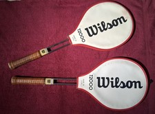 Pair Vintage Wilson T2000 Steel Tennis Rackets Set 4 1/2 Med 4 3/8 Light Covers