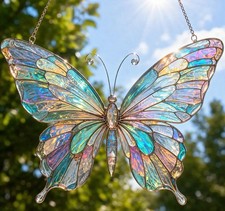 Iridescent Butterfly Acrylic Suncatcher, Colorful Window Hanging, Garden Decor