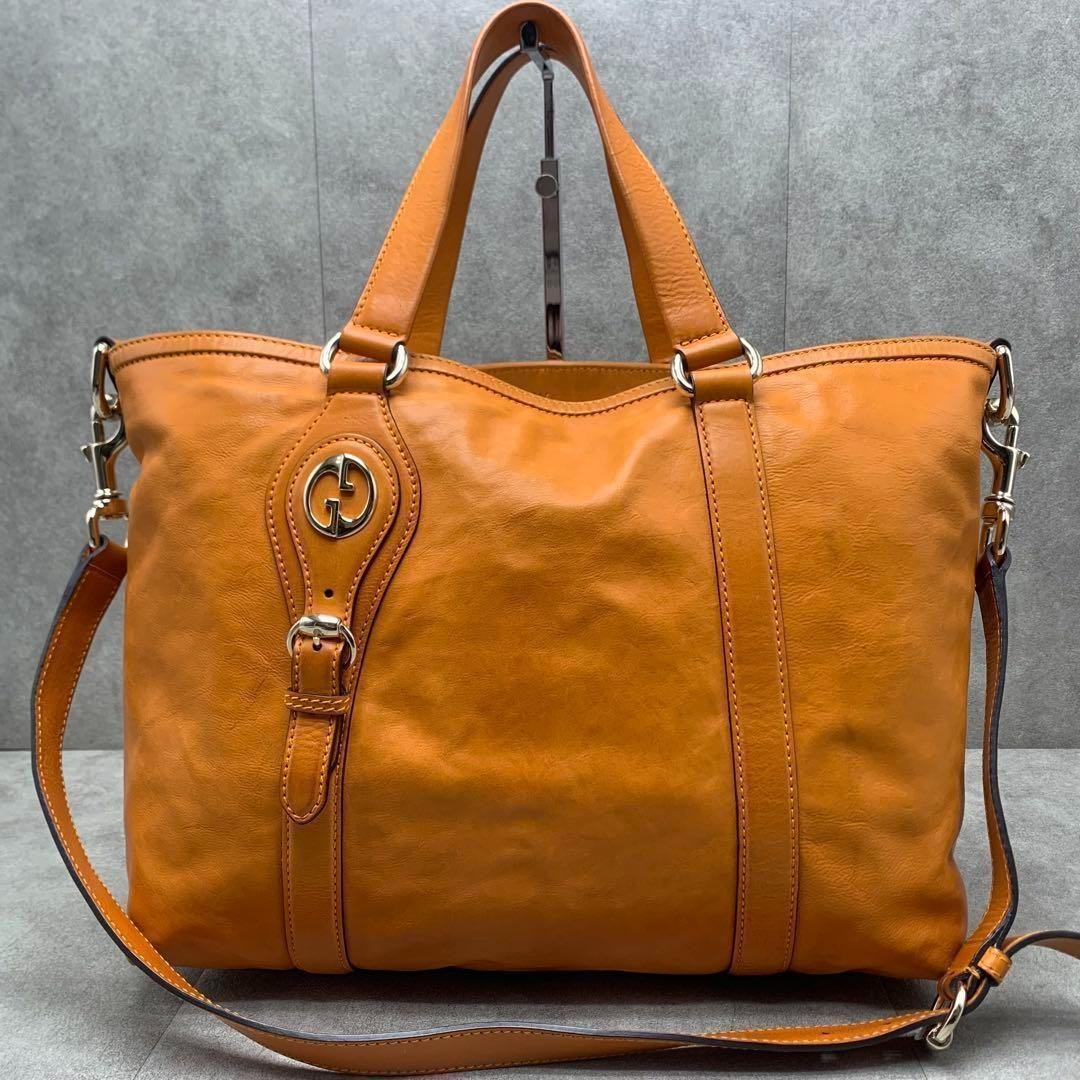 Gucci Orange Leather Two-Way Tote Shoulder Bag Gold NWT