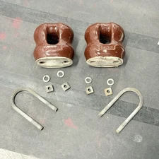Pair JOSLYN Brown Ceramic Insulators with Mounting Hardware No 104