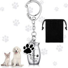 Cremation Pet Dog Urns Keychain for Ashes with Storage Bag Stainless Steel Small
