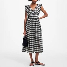 NWT Madewell Women's XS Sheer V-Neck Dolman Maxi Dress Black Gingham