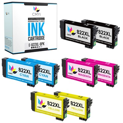 8-Pack CMYi Compatible 822XL Ink Cartridges for Epson WorkForce Pro WF-4834 3823