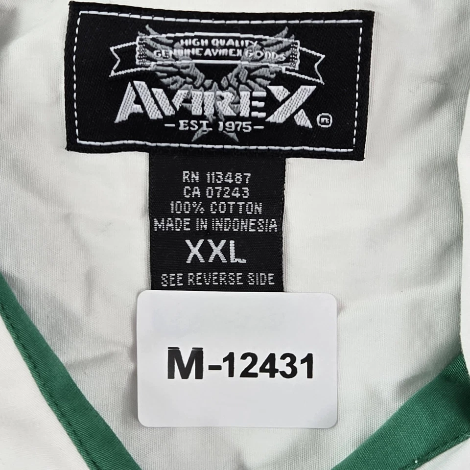 Camisa Abotonada Avirex Hombres XXL Blanca Bordada Logo Parche Universitario Manga Corta Foto 2 de 4