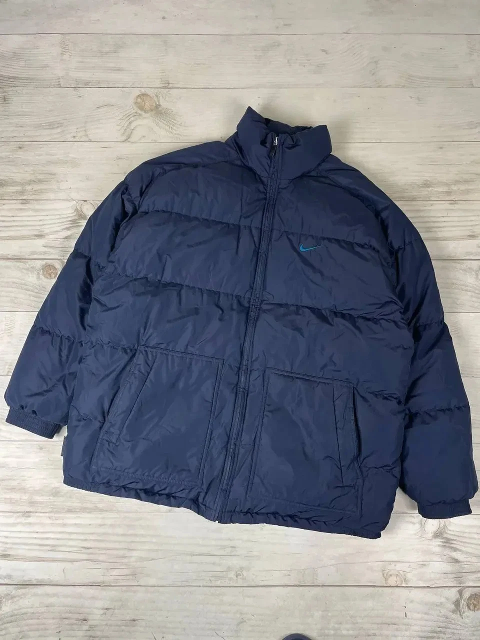Vintage Nike Puffer Down Jacker 00s Big Logo Swoosh Y2K Men Size XL Blue