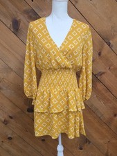 Blue Rain Dress Medium Mustard Boho Peasant Smocked Tiered Mini Cottagecore