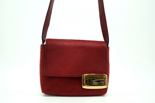 GUCCI Tom Ford Era Mini Shoulder Bag Red Calf Hair Leather G Logo Vintage