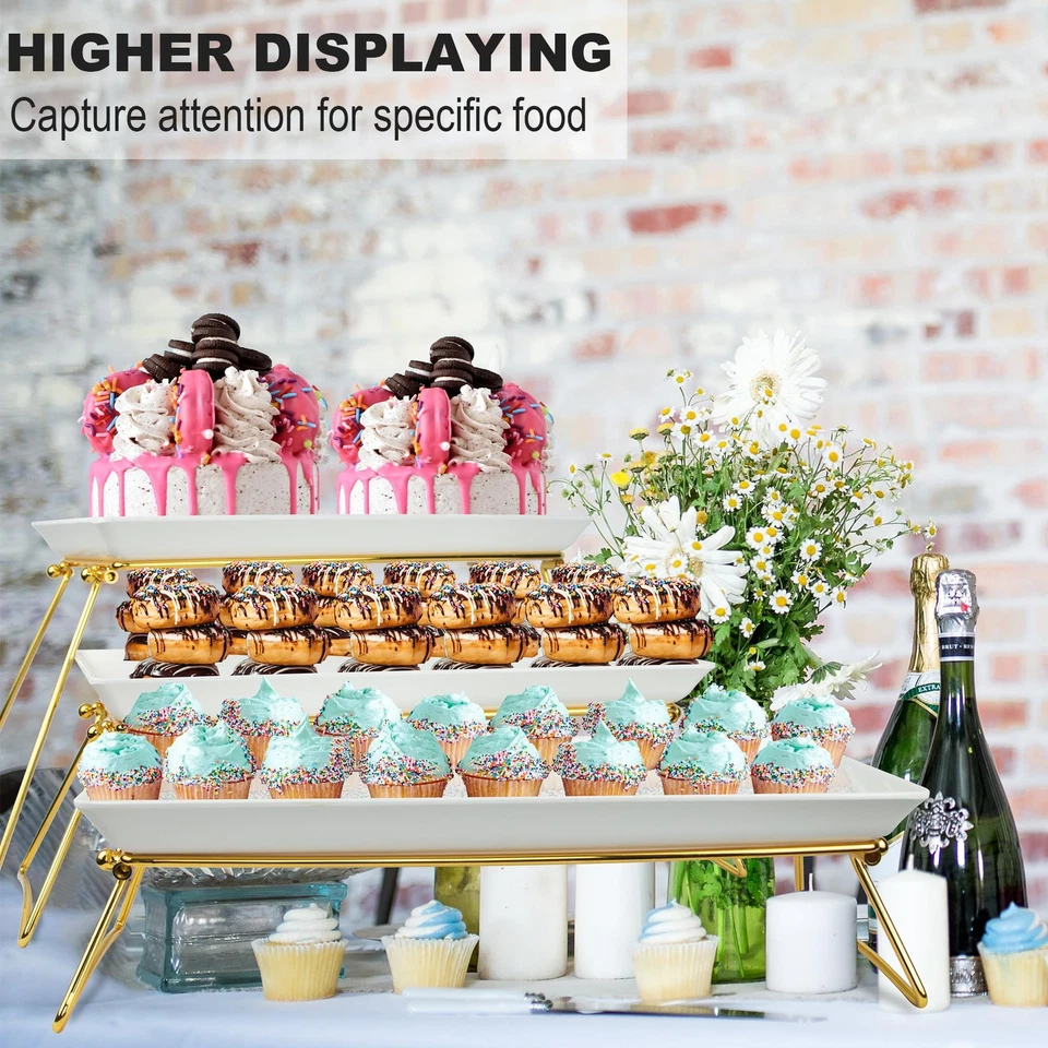 Juego de Bandeja para Servir Extra Grande de 3 Niveles, 24x22x9.7 pulgadas Cupcake Fruta Galletas Dess... Foto 3 de 4