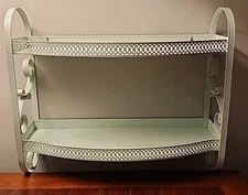 Mid Century Robins Egg Blue Metal Shelf Towel Rack 2 Tier MCM Retro 17/14/7" 50s